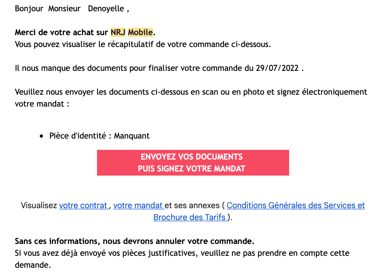 email activation NRJ mobile