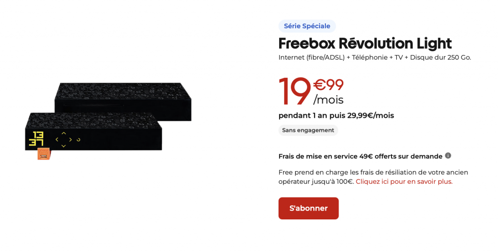 Freebox Révolution Light tarif