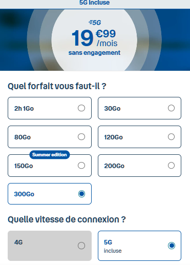 Forfait mobile international B&You 300 Go