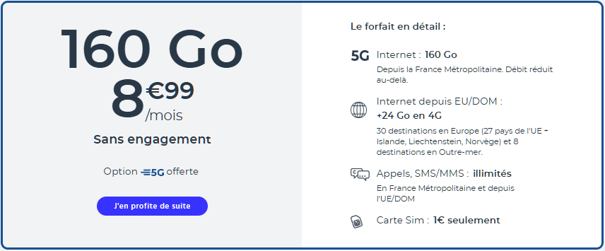 Forfait 5G 160 Go CDiscount mobile