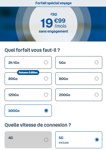 Forfait mobile international B&You 300 Go