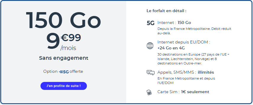 Forfait 5G 150 Go CDiscount Mobile