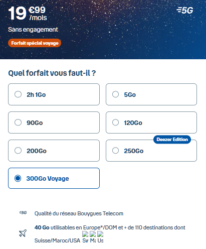 Forfait mobile international B&You 300 Go