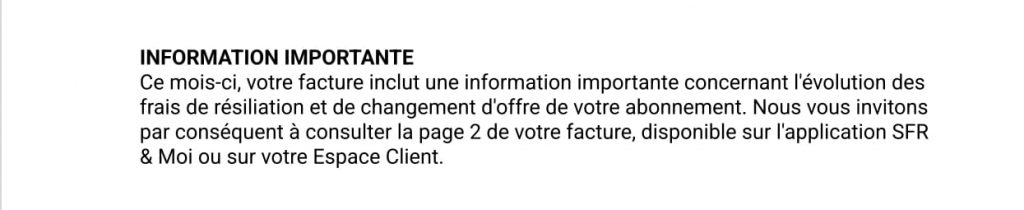 Augmentation frais de résiliation SFR 1