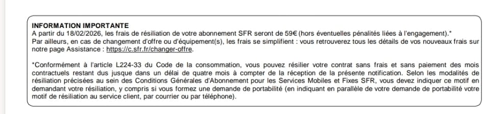 Augmentation frais de résiliation SFR 2