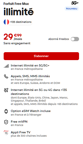 forfait international Free