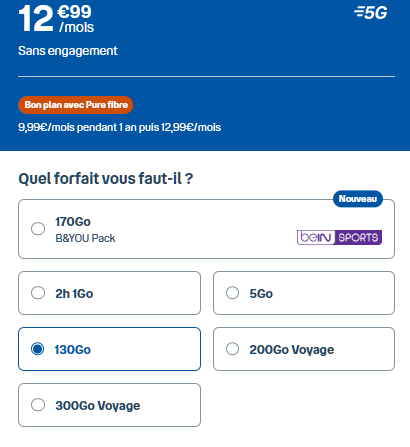 Forfait pas cher B&You