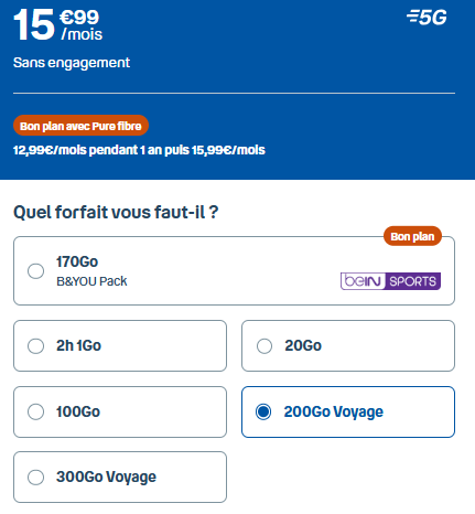 Forfait sans engagement B&You